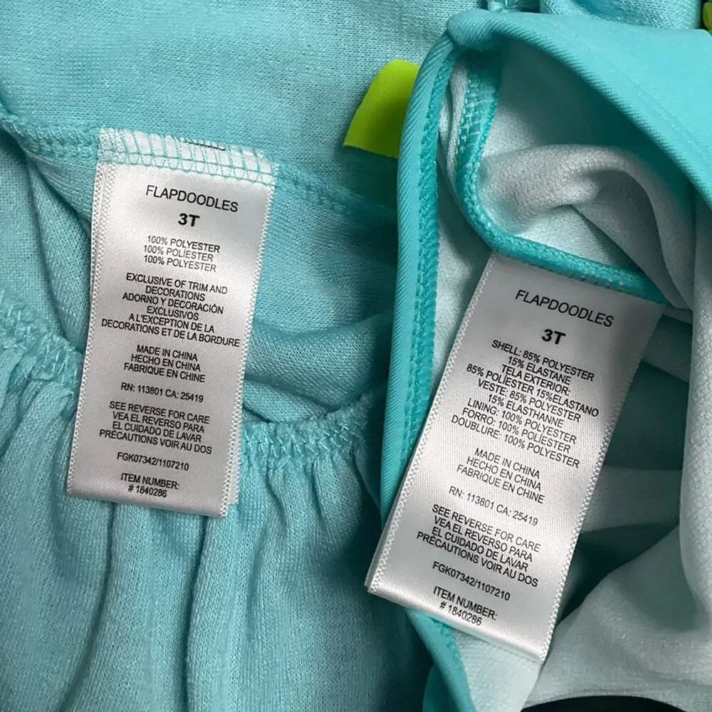 Flapdoodles Girls Aqua and Lime Swimsuit Set Cover up Size 3T NWT